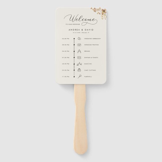 繊細なアイボリーワイルドフラワースクリプト結婚のタイムライン ハンドファン (裏面)