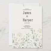 繊細なアイボリー白フローラ結婚配置 招待状 (正面)