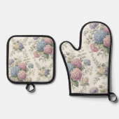 繊細なアジサイの花 鍋つかみ&鍋敷きセット (正面)