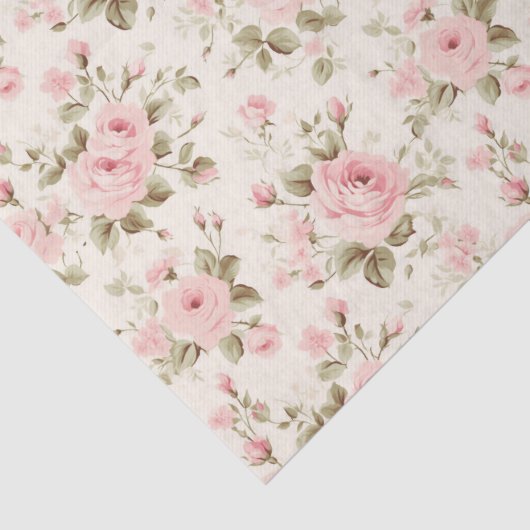 繊細なアンティーク |ソフトパステルピンクのローズデコップページ 薄葉紙 (詳細)