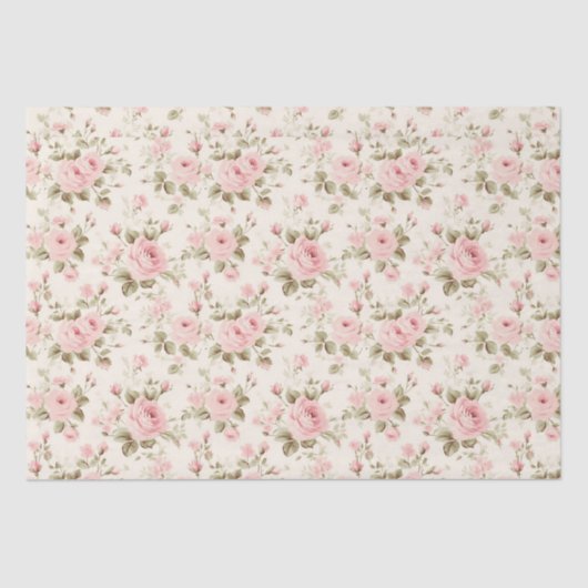繊細なアンティーク |ソフトパステルピンクのローズデコップページ 薄葉紙 (正面)