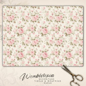 繊細なアンティーク |ソフトパステルピンクのローズデコップページ 薄葉紙