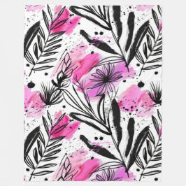 繊細なインクの花びらパターン フリースブランケット