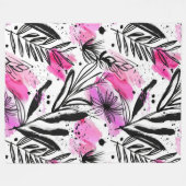 繊細なインクの花びらパターン フリースブランケット (正面(横))