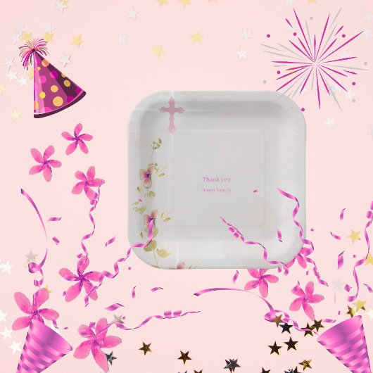 繊細なエレガンスフローラバプテスマ紙プレート ペーパープレート