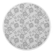 繊細なエレガントアイボリーグレーフローラレースパターン セラミックノブ (正面)