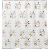 繊細なエレガントピンクの赤面金ゴールド花モノグラム シャワーカーテン (正面)