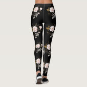繊細なエレガントピンクの金ゴールド花ブラックパターン レギンス (裏面)