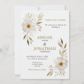 繊細なエレガントフローラホワイトローズ結婚ズ 招待状 (正面)