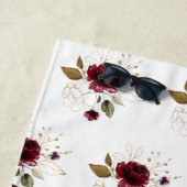 繊細なエレガントブルゴーニュ金ゴールド花モノグラム ビーチタオル (インサイチュ)