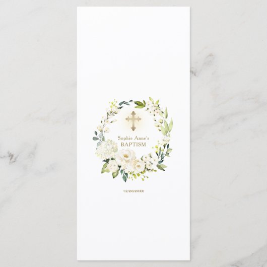 繊細なエレガント水彩白い花洗礼 メニュー (裏面)