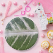 繊細なエレガント白い線を持つ9インチグリーンリーフ ペーパープレート (パーティー)