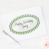 繊細なエージグリーン/白シンプル色のストライプ 楕円形シール (封筒)