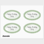 繊細なエージグリーン/白シンプル色のストライプ 楕円形シール (シート)