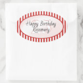 繊細なエージレッド/ホワイトのシンプルストライプパターン 楕円形シール (バッグ)