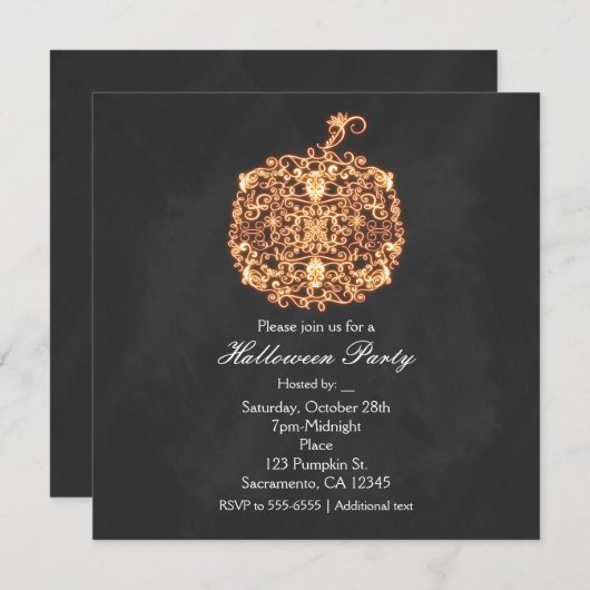 繊細なオレンジ色の光るかぼちゃの秋の招待状 招待状 (正面/裏面)