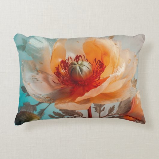 繊細なオレンジ色の花 アクセントクッション (正面)