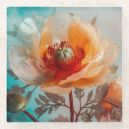 繊細なオレンジ色の花 ガラスコースター