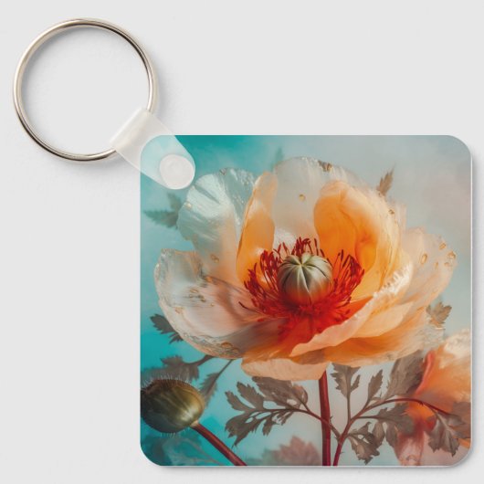 繊細なオレンジ色の花 キーホルダー (正面)