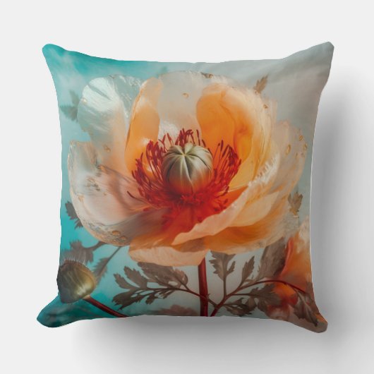 繊細なオレンジ色の花 クッション (正面)