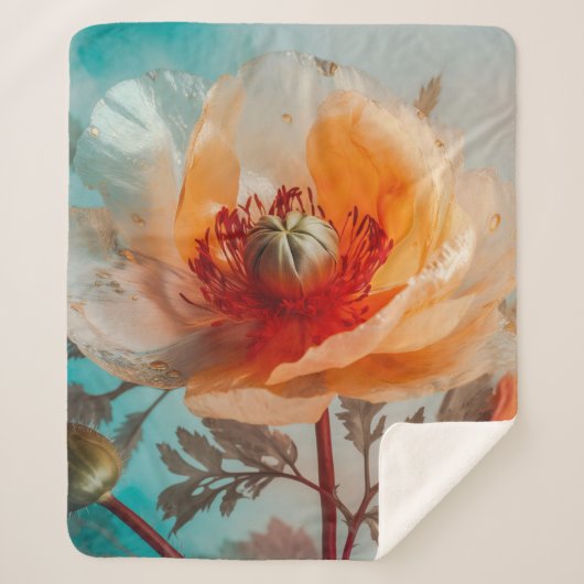 繊細なオレンジ色の花 シェルパブランケット (正面)
