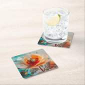 繊細なオレンジ色の花 スクエアペーパーコースター (インサイチュ)