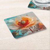 繊細なオレンジ色の花 スクエアペーパーコースター (アングル)