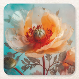繊細なオレンジ色の花 スクエアペーパーコースター