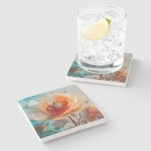 繊細なオレンジ色の花 ストーンコースター (横)