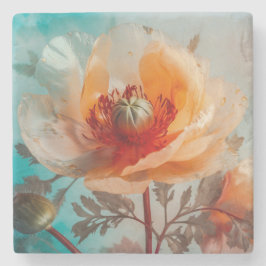 繊細なオレンジ色の花 ストーンコースター