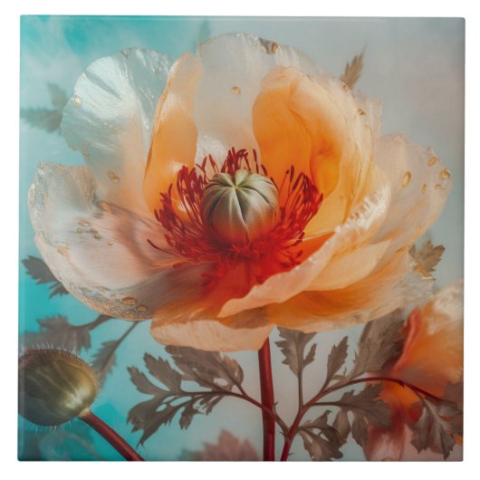 繊細なオレンジ色の花 タイル (正面)