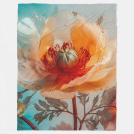 繊細なオレンジ色の花 フリースブランケット