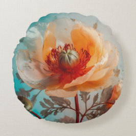 繊細なオレンジ色の花 ラウンドクッション