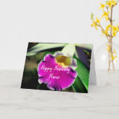 繊細なオーキッドフラワーパーソナライズされた誕生日 カード (黄色い花)