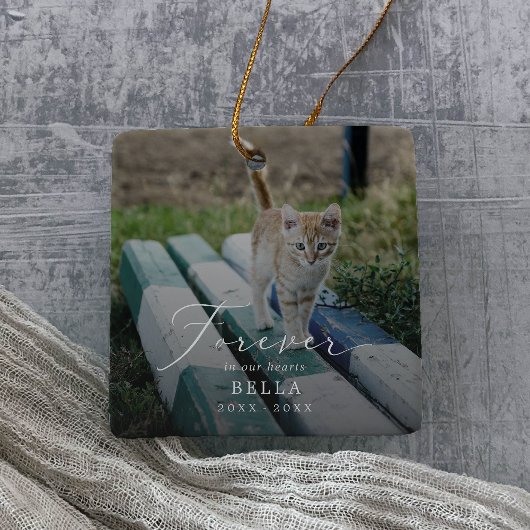 繊細なオーバーレイフォトペットキャットメモリアルホリデー セラミックオーナメント