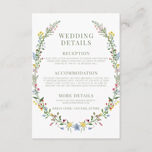 繊細なカラフル結婚の詳細カード エンクロージャーカード (正面)