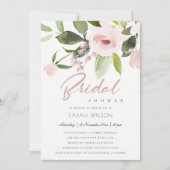 繊細なカラーワッシュ ブラッシュ ピンク フローラル ブライダル シャワー 招待状 (正面)