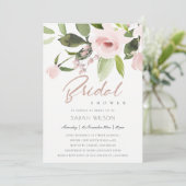 繊細なカラーワッシュ ブラッシュ ピンク フローラル ブライダル シャワー 招待状 (スタンド正面)
