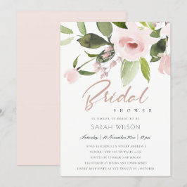 繊細なカラーワッシュ ブラッシュ ピンク フローラル ブライダル シャワー 招待状