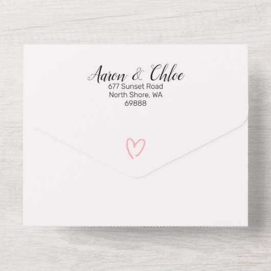 繊細なカリグラフィーが一つになった結婚式の招待状 オールインワン招待状 (裏面)