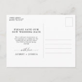 繊細なカリグラフィーの延期結婚式 案内ポストカード (裏面)