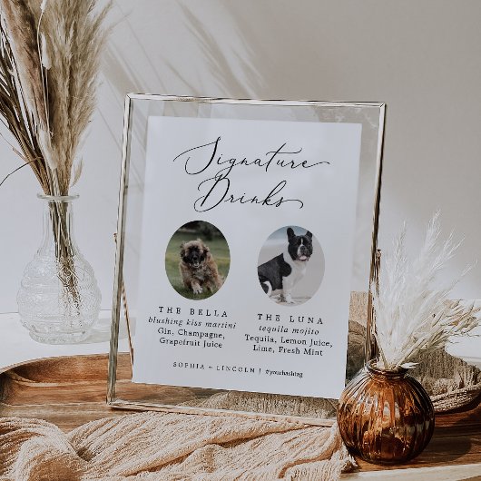 繊細なカリグラフィーの犬の写真シグネチャードリンク ポスター