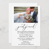 繊細なカリグラフィー写真 延期結婚式カード セーブザデート (正面/裏面)