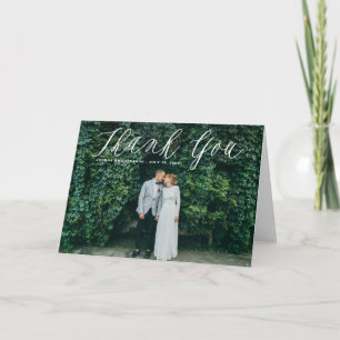 繊細なカリグラフィー結婚式感謝写真カード サンキューカード