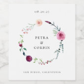 繊細なガーデンリースのウェディング ワインラベル (シングルラベル)