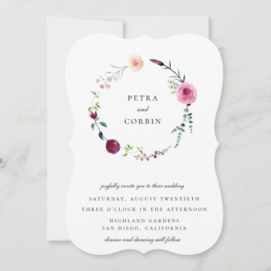 繊細なガーデンリースのウェディング 招待状 (正面)