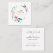 繊細なガーデン フローラル ピンクのバラ スクエア名刺 (正面/裏面)