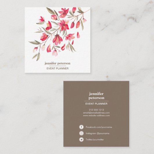 繊細なガーリー開花フローラソーシャルメディアのアイコン スクエア名刺 (正面/裏面)