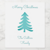 繊細なクリスマスツリーのミニマル ワインラベル (シングルラベル)