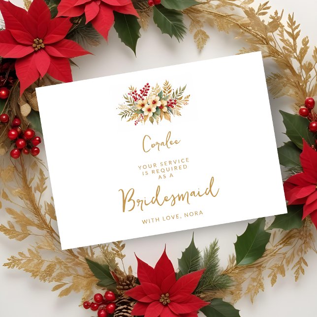 繊細なグラムクリスマスフローラ金ゴールド花嫁 (Delicate Glam Christmas Floral Gold Bridesmaid
Delicate Glam Christmas Floral Bouquet Proposals Card)